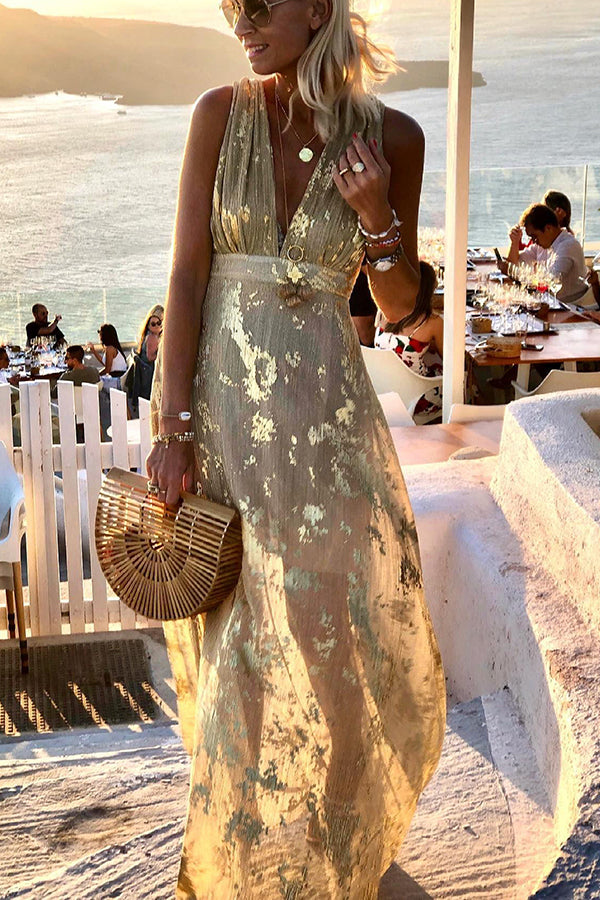 V-neck Maxi Dress Gold