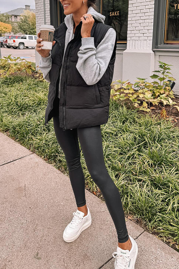 Solid color fashionable lazy style cotton vest jacket Black