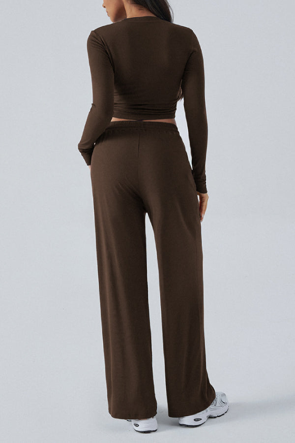 Temperament Knitted Round Neck Long Sleeve Two-piece Suit