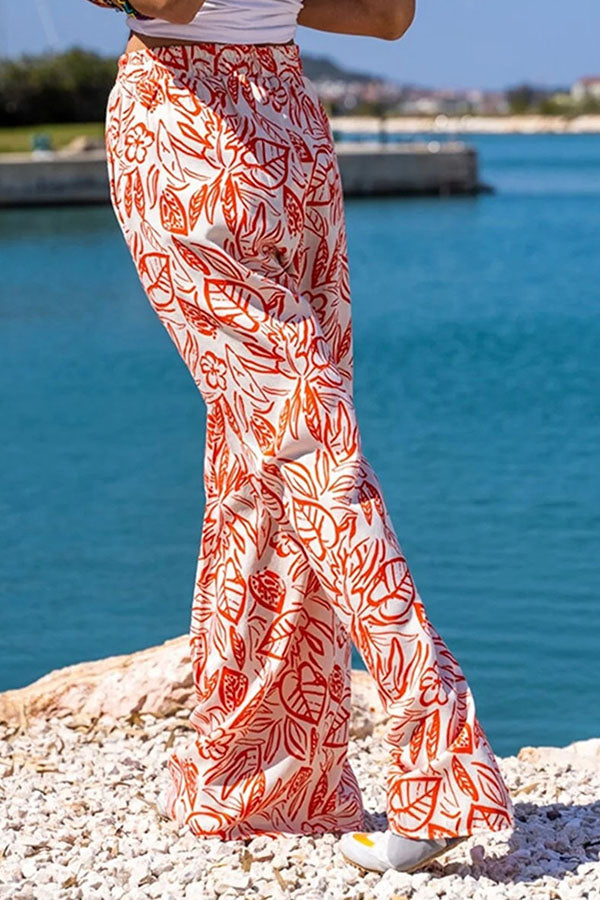 Printed trousers Wide-leg pants Diagonal pocket casual pants