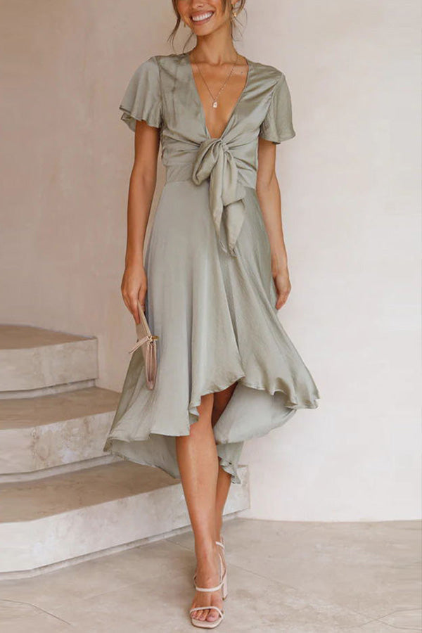 Sunny Daze Butterfly Sleeves Satin Party/ Wedding Dress Green