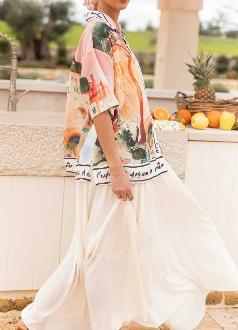 Unique Print Lapel Short Sleeve Vacation Casual Shirt