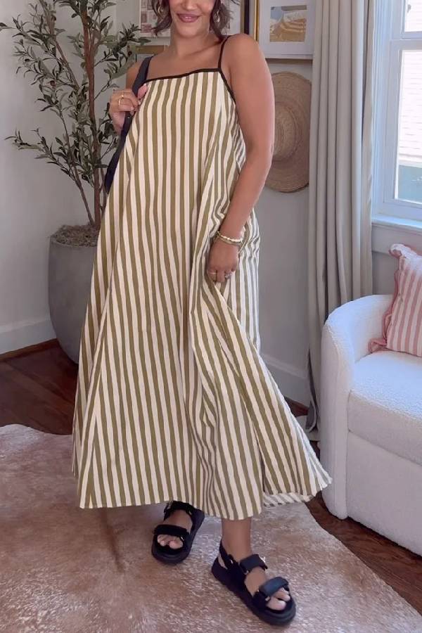 Casual Stripe Strap Dress As picture