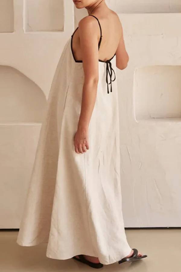 Linen Midi Dress with Spaghetti Straps