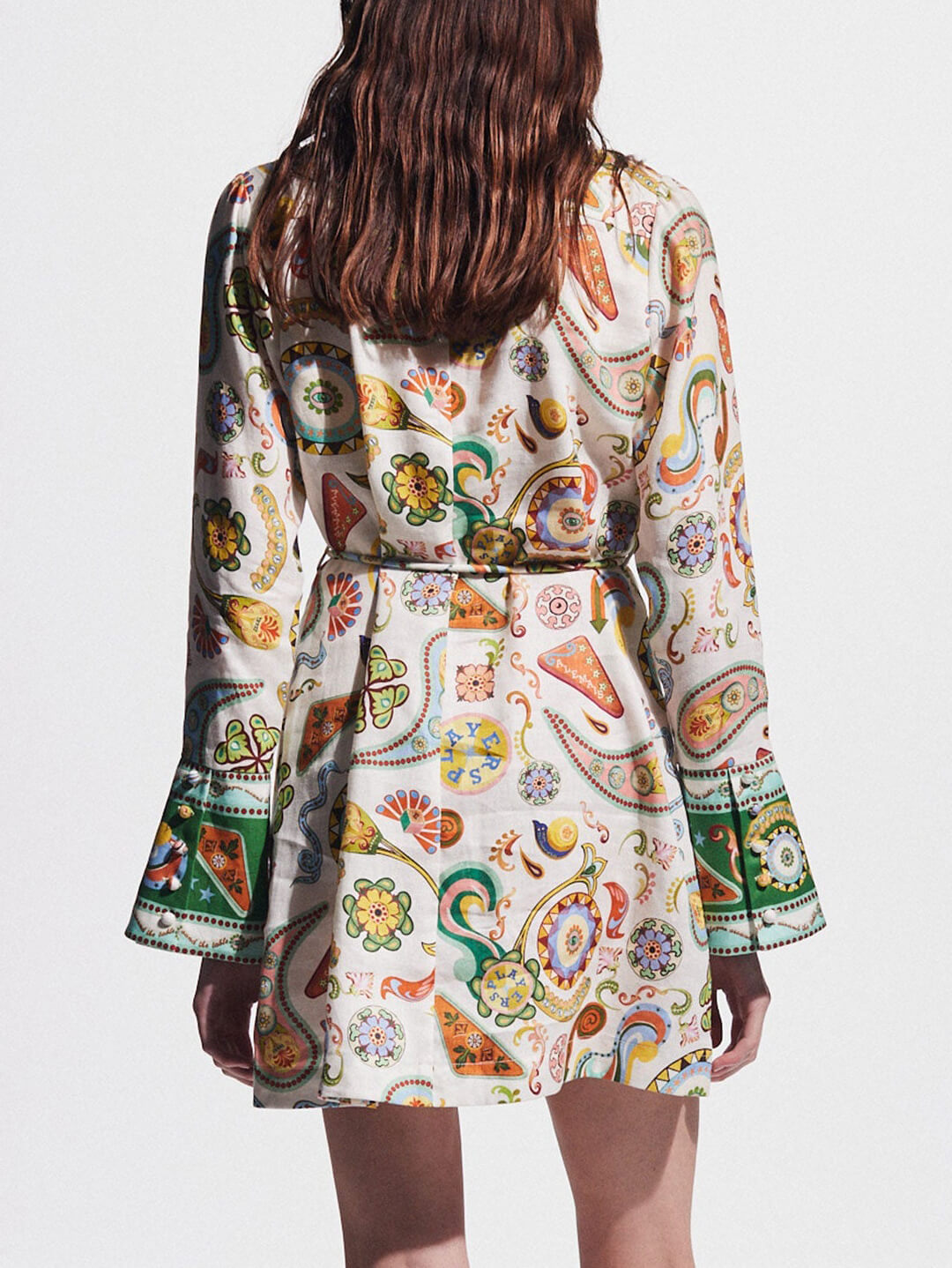 Exquisites und modisches Minikleid mit Trompetenärmeln und Print