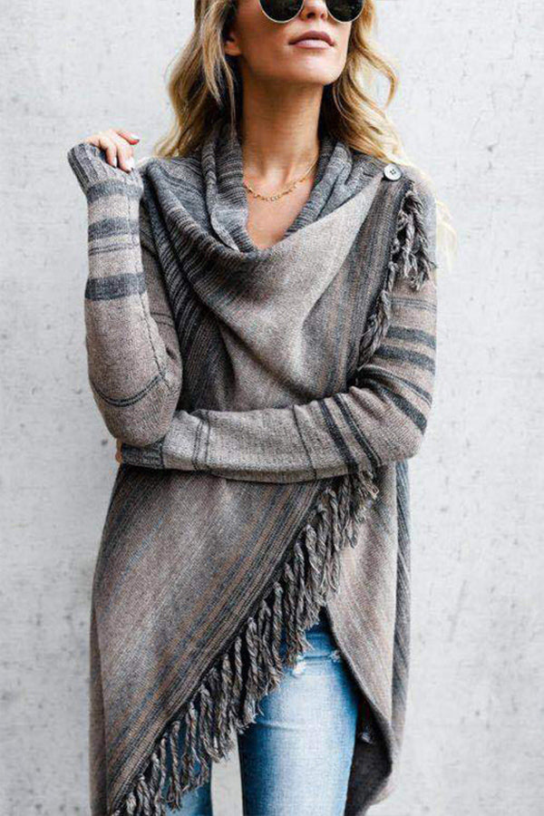 COZY UP TASSEL SWEATER COAT - 5 COLORS Grey-stripe