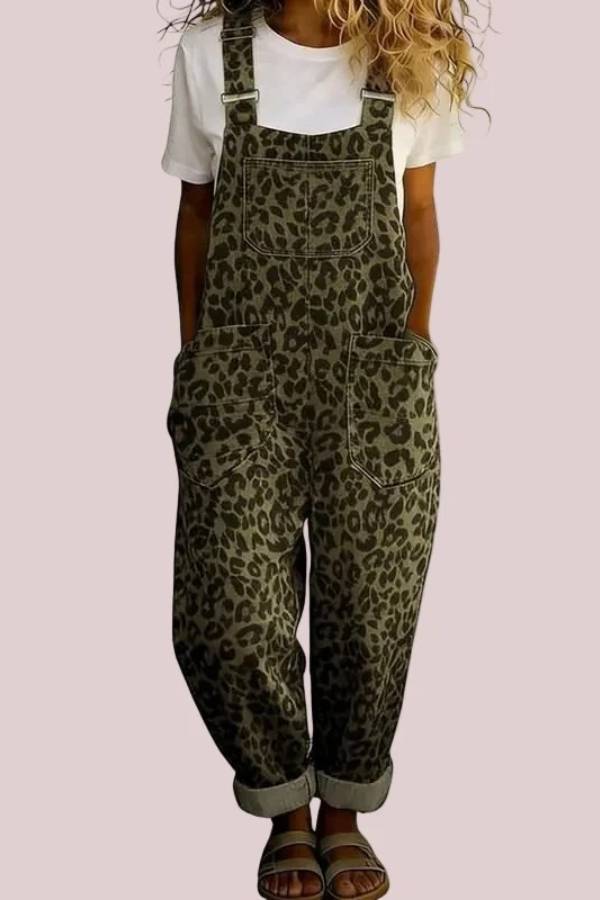 Women's Vintage Leopard Print Adjustable Strap Overalls