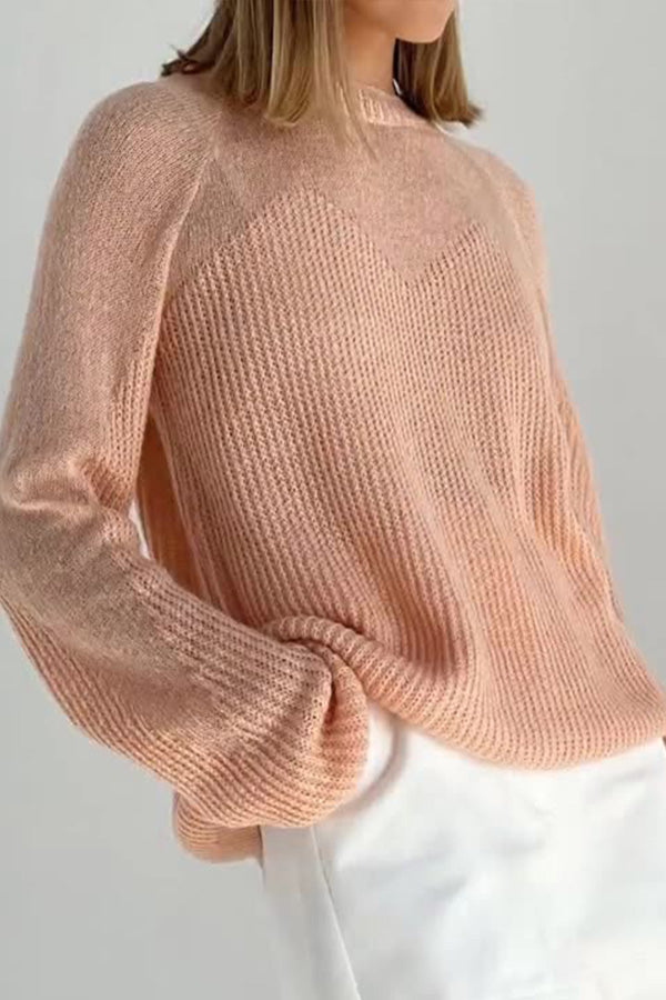 Solid color loose temperament commuter raglan sleeve pullover sweater Orange