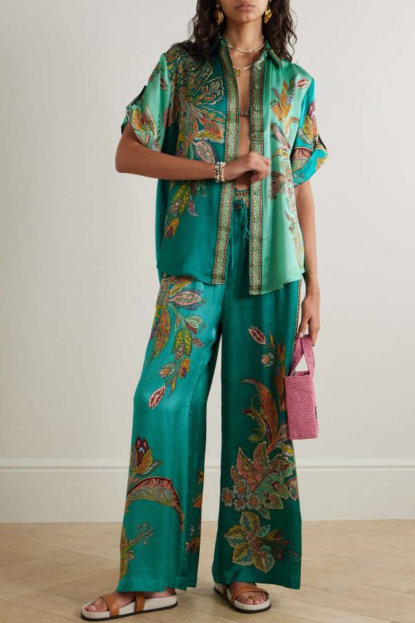 Franca Printed Silk-satin Wide-leg Pants Multicolor