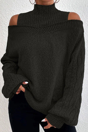 women's off shoulder turtleneck loose sweater Black