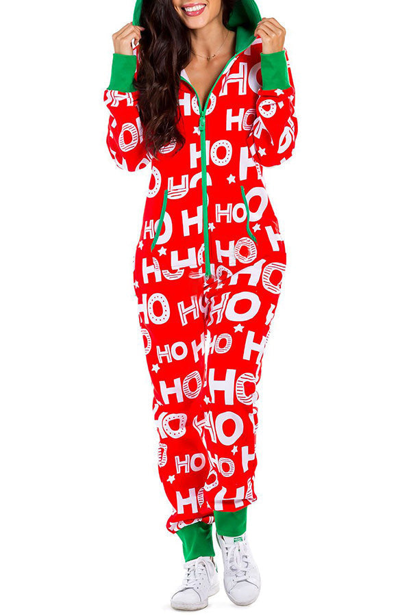 Christmas Print Zipper Pocketed Hooded Loungewear Jumpsuit 6
