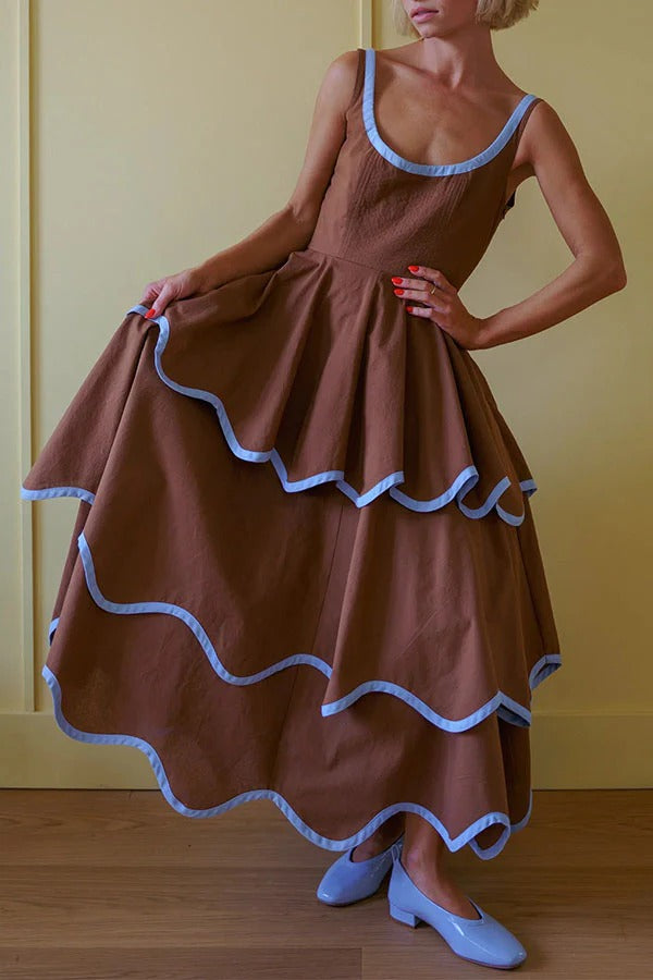The Signature Scalloped Tiered Dress – Contrast Edged Maxi