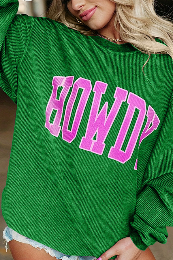 Solid Color Loose Round Neck Pullover Long Sleeve Top Green