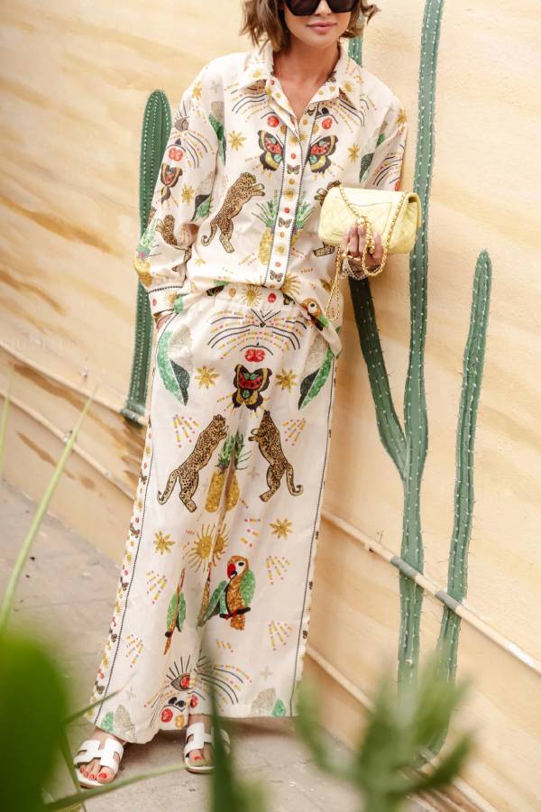 Wild Side Linen-blend Cheetah Unique Print Set Multicolor