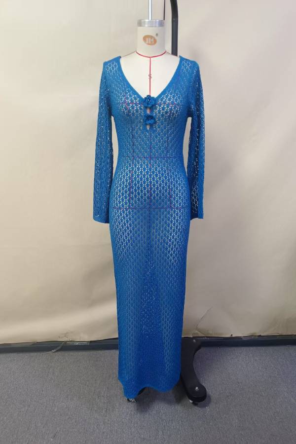 Openwork Knit Backless Long Cover-Up Dress