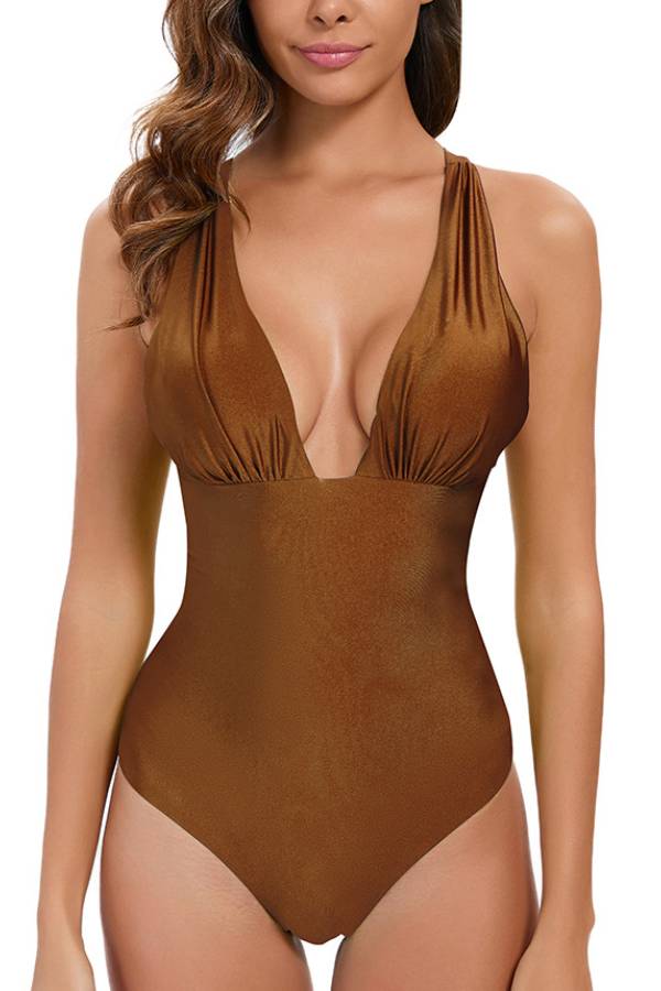 Sexy backless slim women's one-piece swimsuit Brown