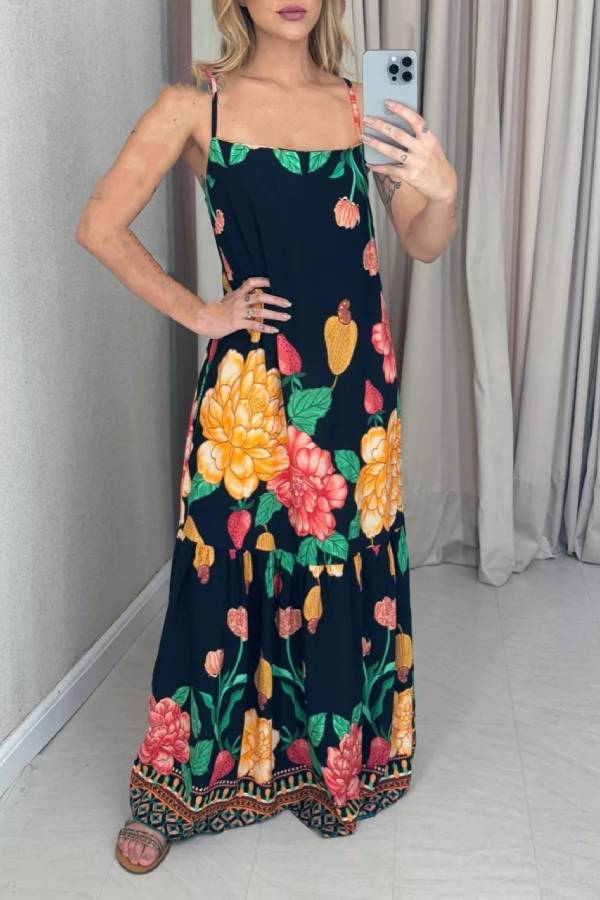 Sexy suspender long skirt for women Navy blue