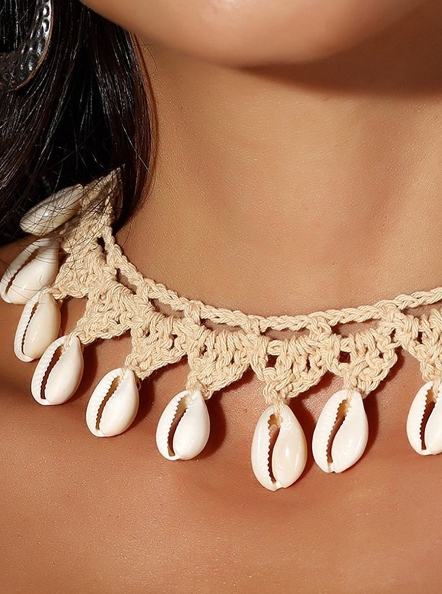 Shell Crochet Choker Necklace White one size