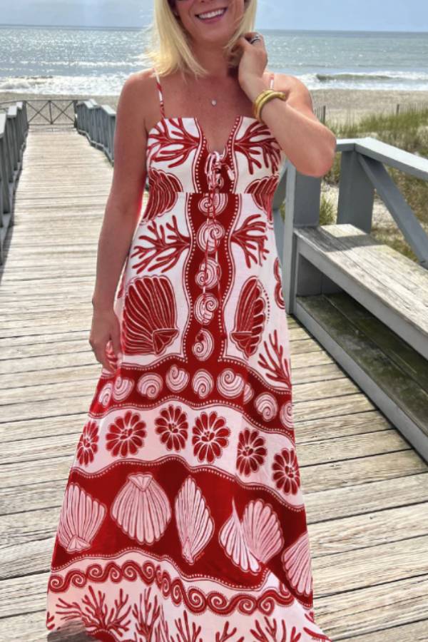 Shell white long dress Red