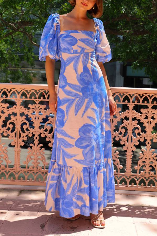 By Nicola Camille S/S Maxi Dress in Blue Lagoon Blue