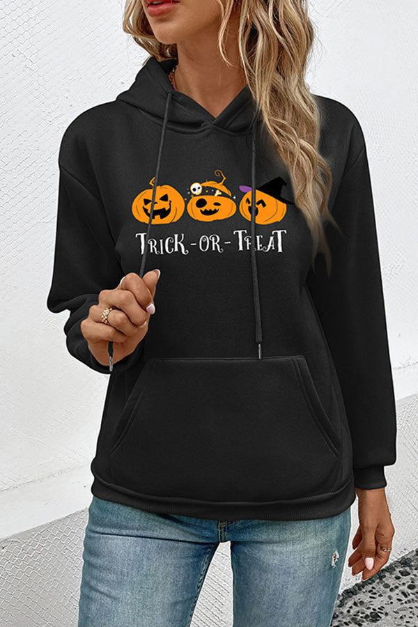 Casual Halloween Pumpkin Hoodie Pullover Black M