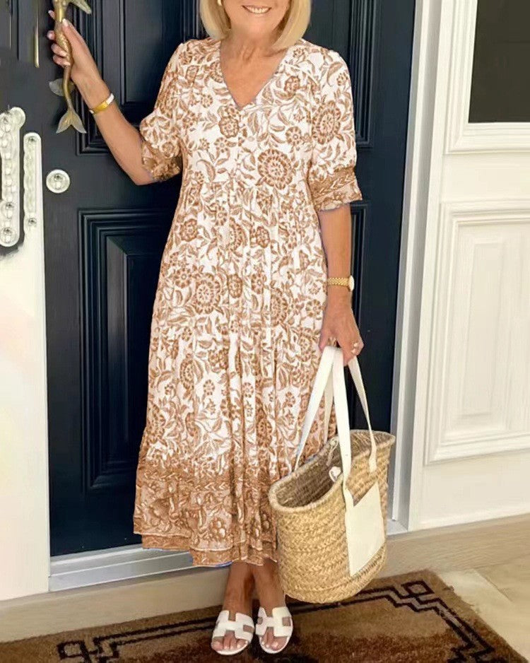 💥2023 Newest 😍V-neck Bohemian Dress👗 Beige