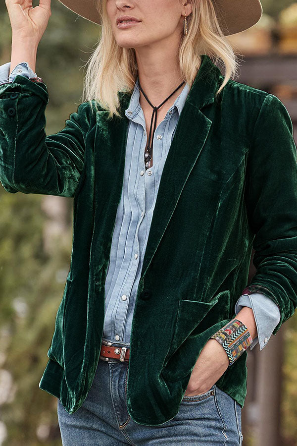 Gold velvet crop top small suit jacket Green
