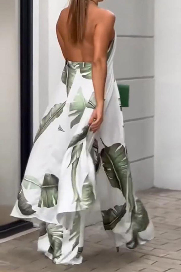 Printed Halter Neck Slit Top and Track Pants Two Piece Set