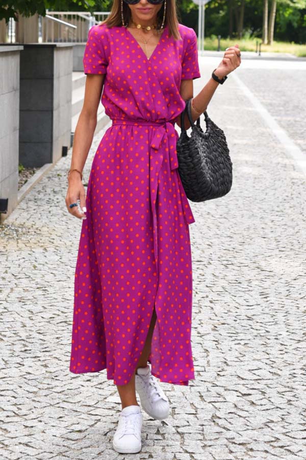 V-neck slit mid-length jumpsuit