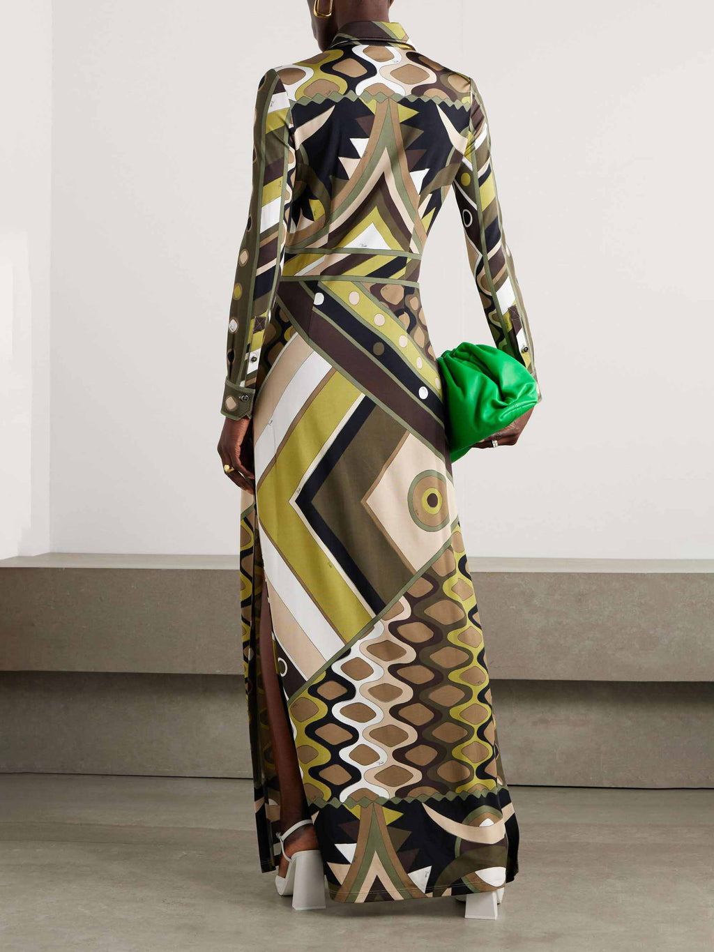 Retro Persönlichkeit Abstrakter Druck Langarm Maxikleid