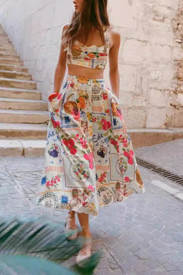 Fashionable casual vest personalized print suspender Midi Dress