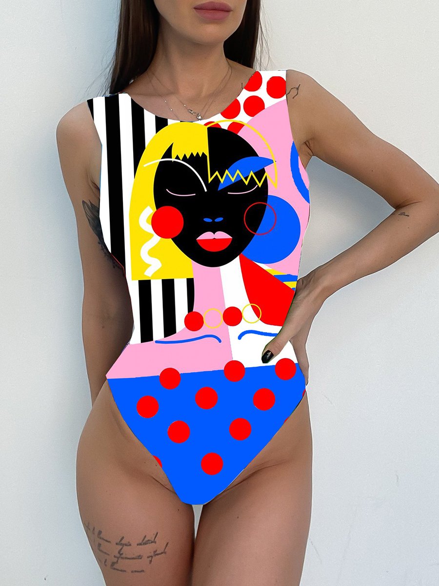 Abstract Printed One-piece Swimsuit Multicolor