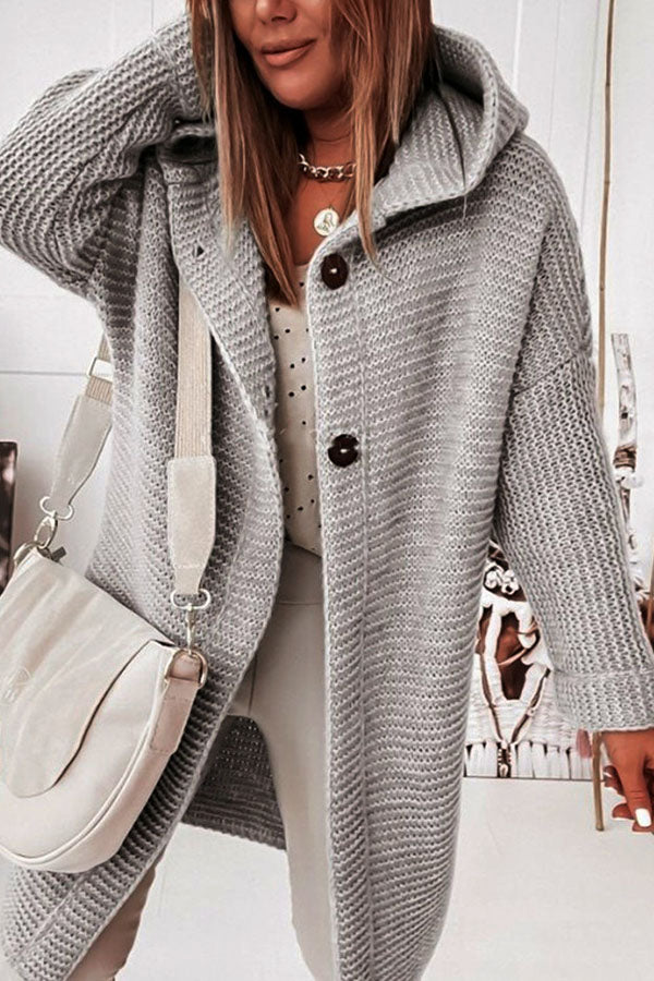 Hooded Knitwear Hood Collar Temperament Commuting Loose Cardigan Women's Sweater Grey