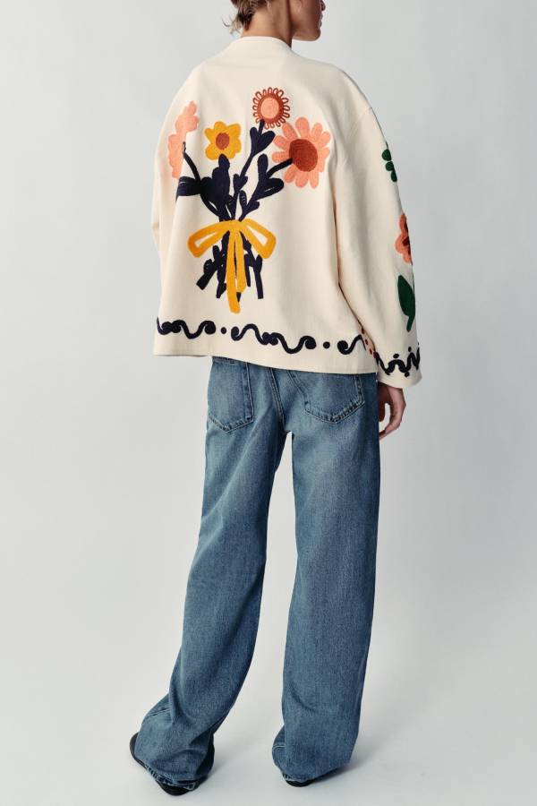 Boho 3D Floral Embroidered Round‑Neck Jacket