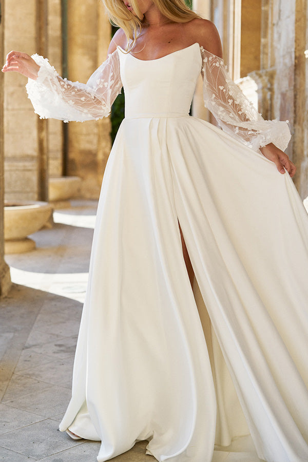 One-neck slim dress solid color slit long dress White