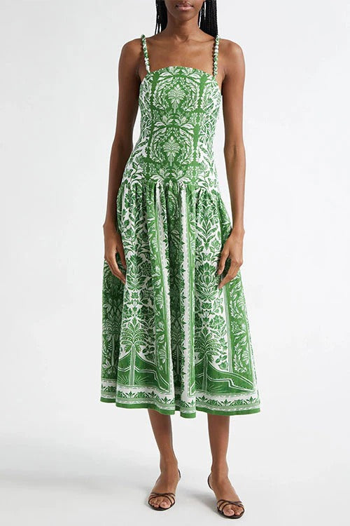 Strappy Backless Botanical Garden Print Maxi Dress
