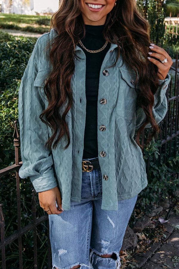 Adisse Contrast Leopard Print Pocket Button Denim Coat Blue