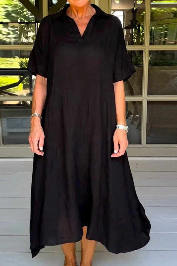 Classy Plain Half Sleeve Midi Dress Black