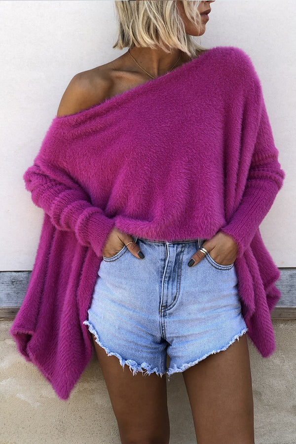 Shawl Style Knit Oversized Fluffy Sweater Pink