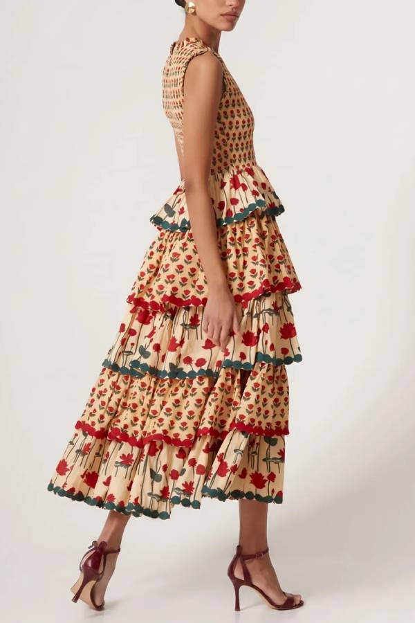 Pleated Deign Printed Maxi Dress