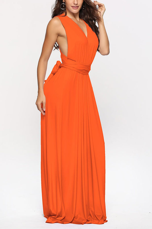 Multi-Way Multi Rope Crossover Backless Sexy Bandage Dress Orange L