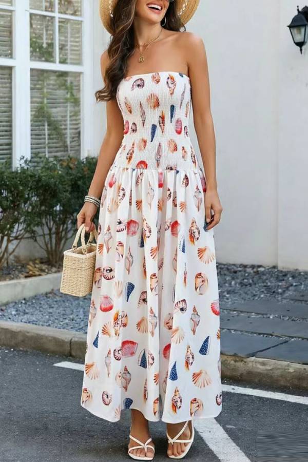 Shell Print Strapless Maxi Dress