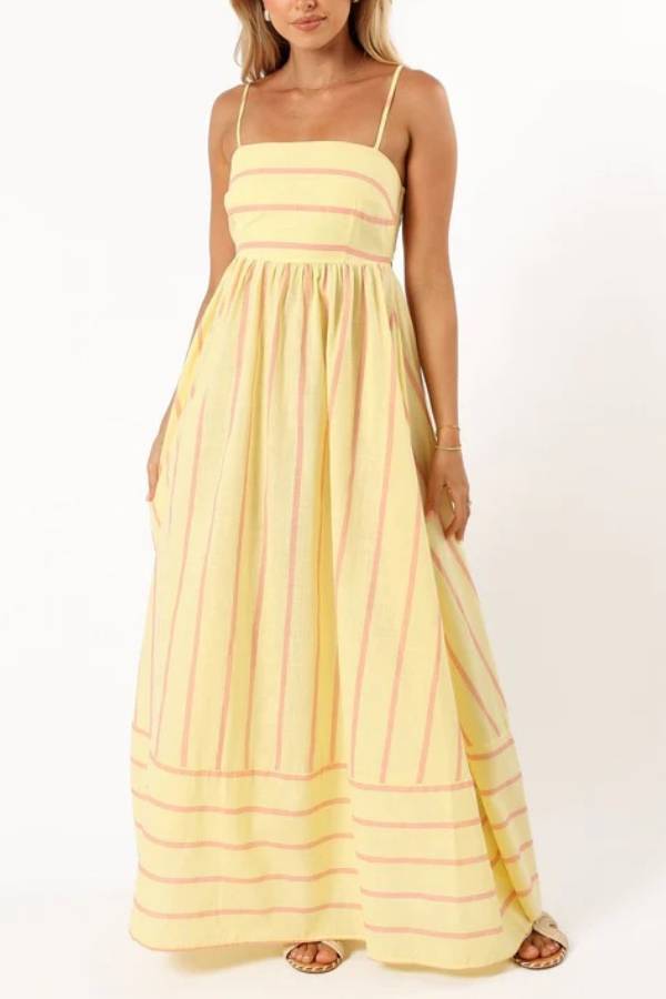 Striped Spaghetti Strap High-Waisted Maxi Dress