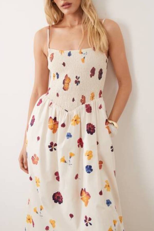 Abercrombie & Fitch dipped waist maxi dress in floral placement