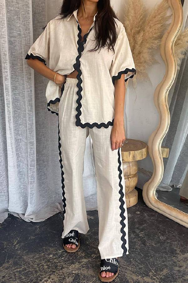 Casual Solid Color Shirt and Pants Suit