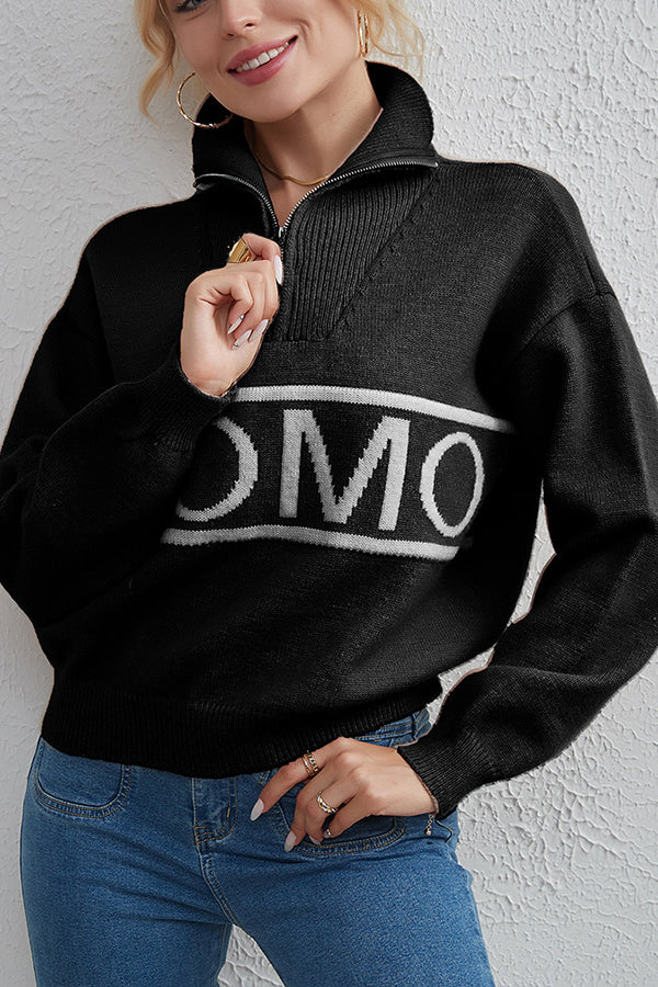 women's design letter knit sweater Black one size