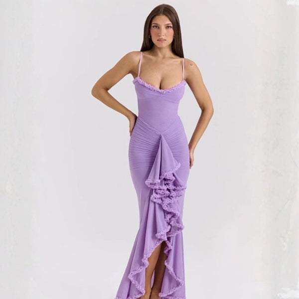 The Santorini Ruffle Ruched Maxi Dress