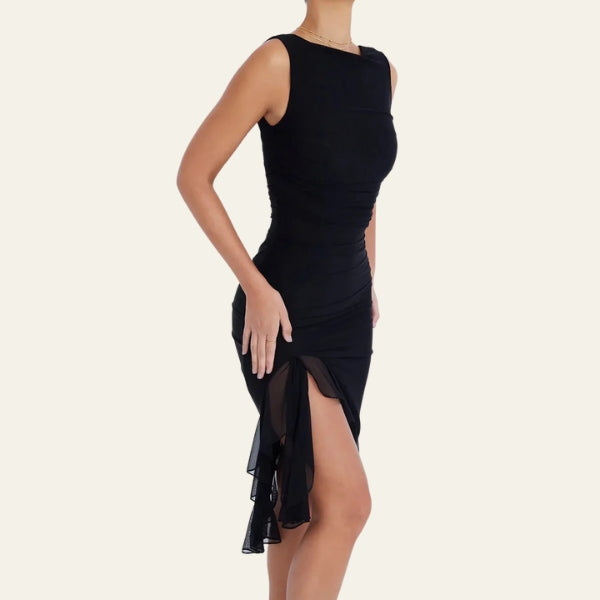 The Mykonos Ruffle-Hem Mesh Dress
