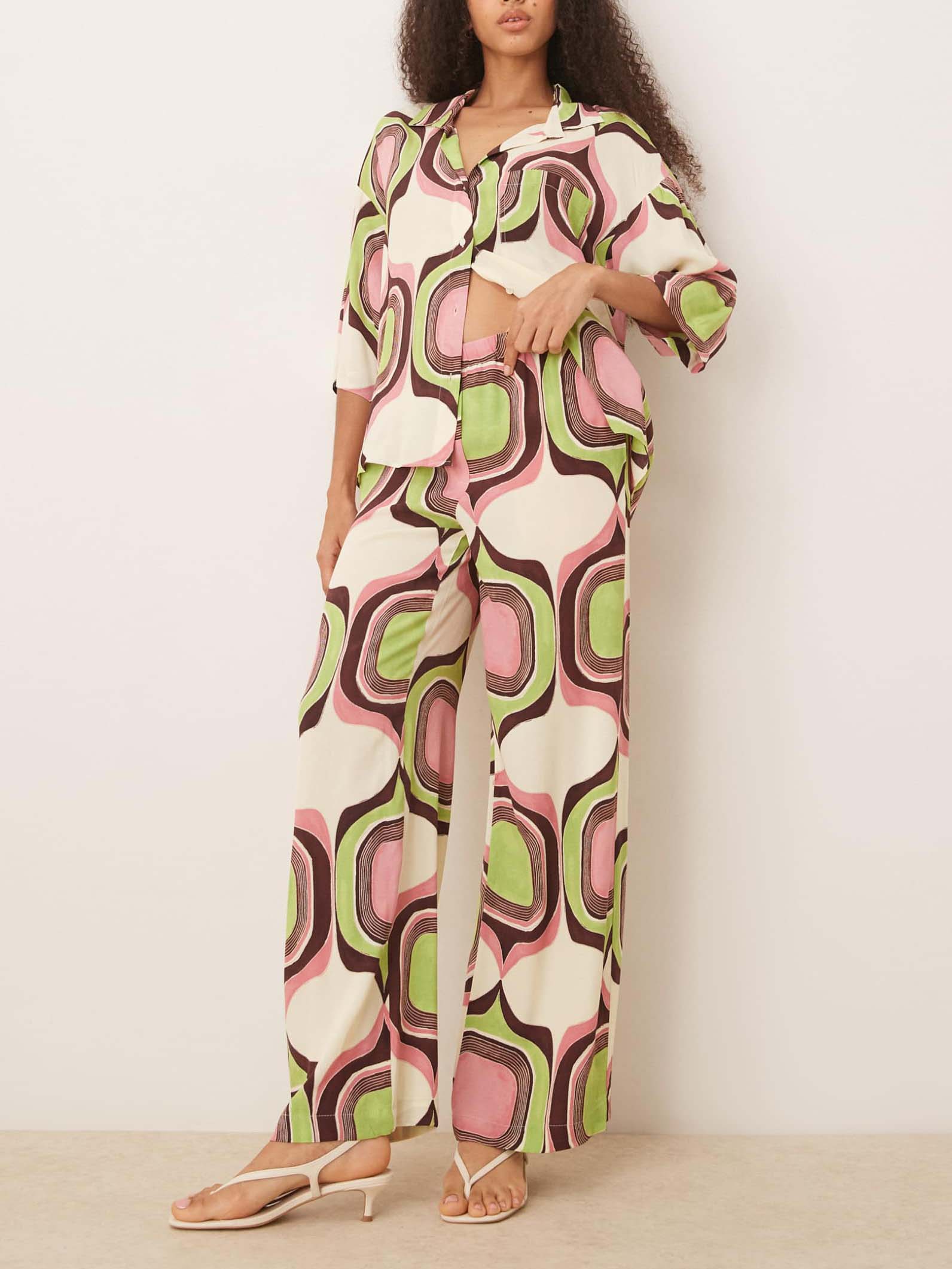 Chemise à manches mi-longues à imprimé géométrique peint unique