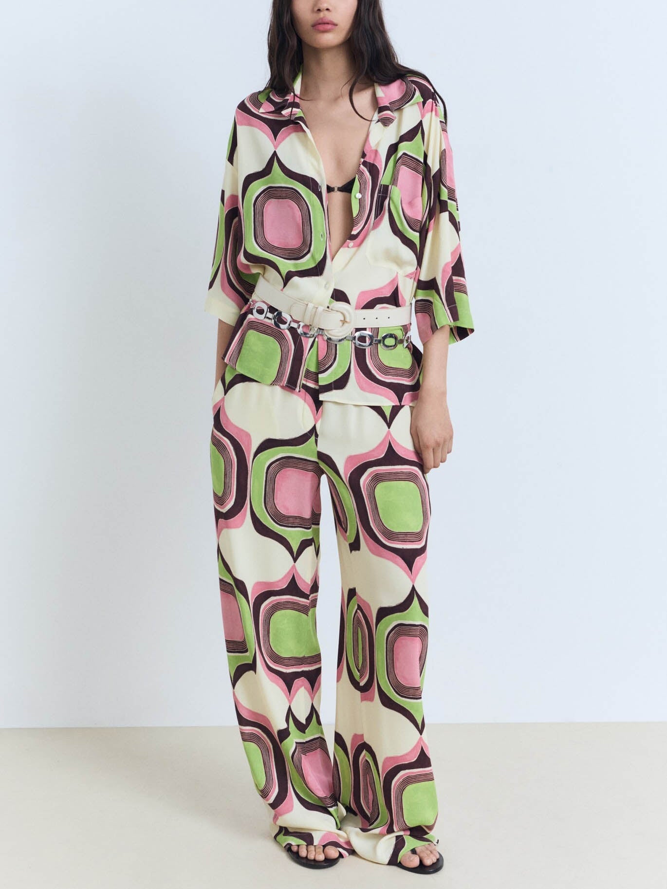 Chemise à manches mi-longues à imprimé géométrique peint unique